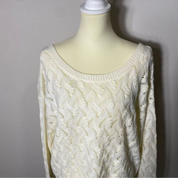 Andree by Unit White Knit Crochet Wide Scoop Neck Sweater Women's Size Large - Picture 11 of 16